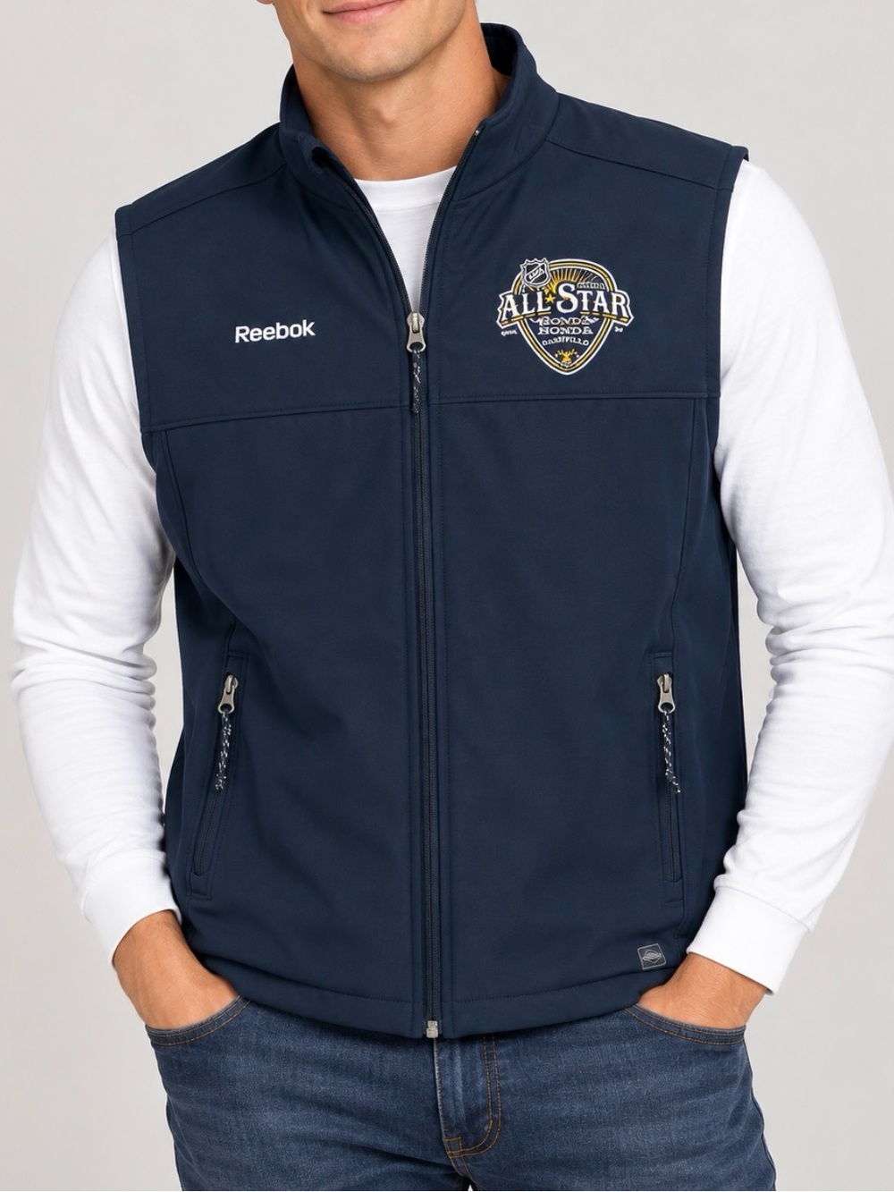Reebok Navy/Yellow NHL All-Star 2016 Nashville Embroidered Softshell Vest unise